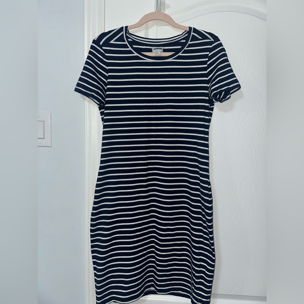 Noisy May Navy and White Striped T-Shirt Dress